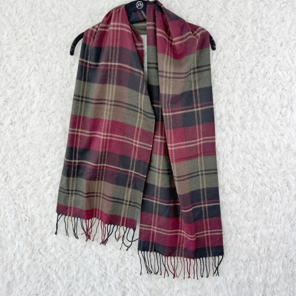 Cashwear Red Green Plaid Fringe Scarf Acrylic Tartan‎ Unisex Winter Cozy